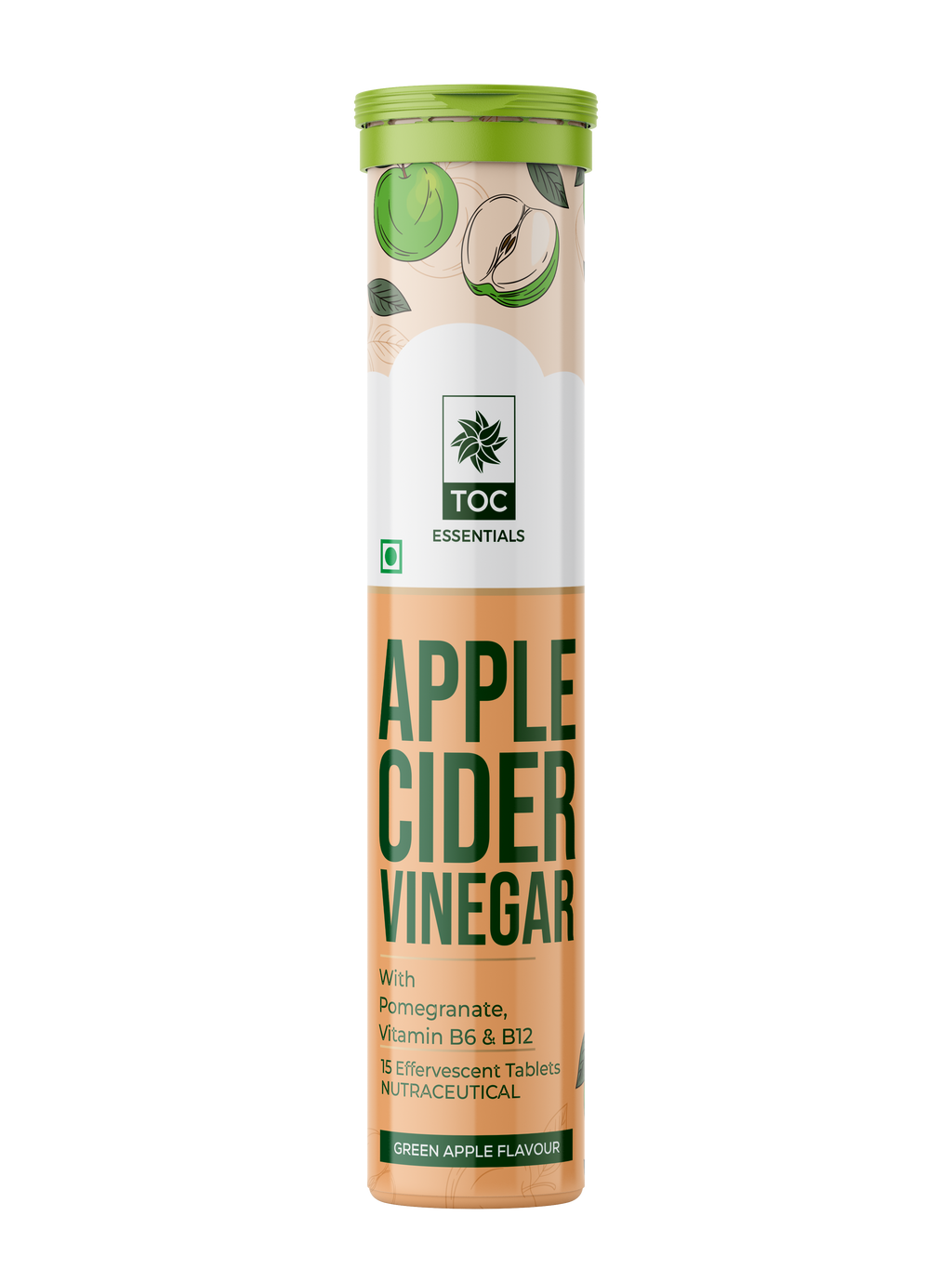 TOC APPLE CIDER VINEGAR 15 EFFERVESCENT TABLETS GREEN APPLE FLAVOUR