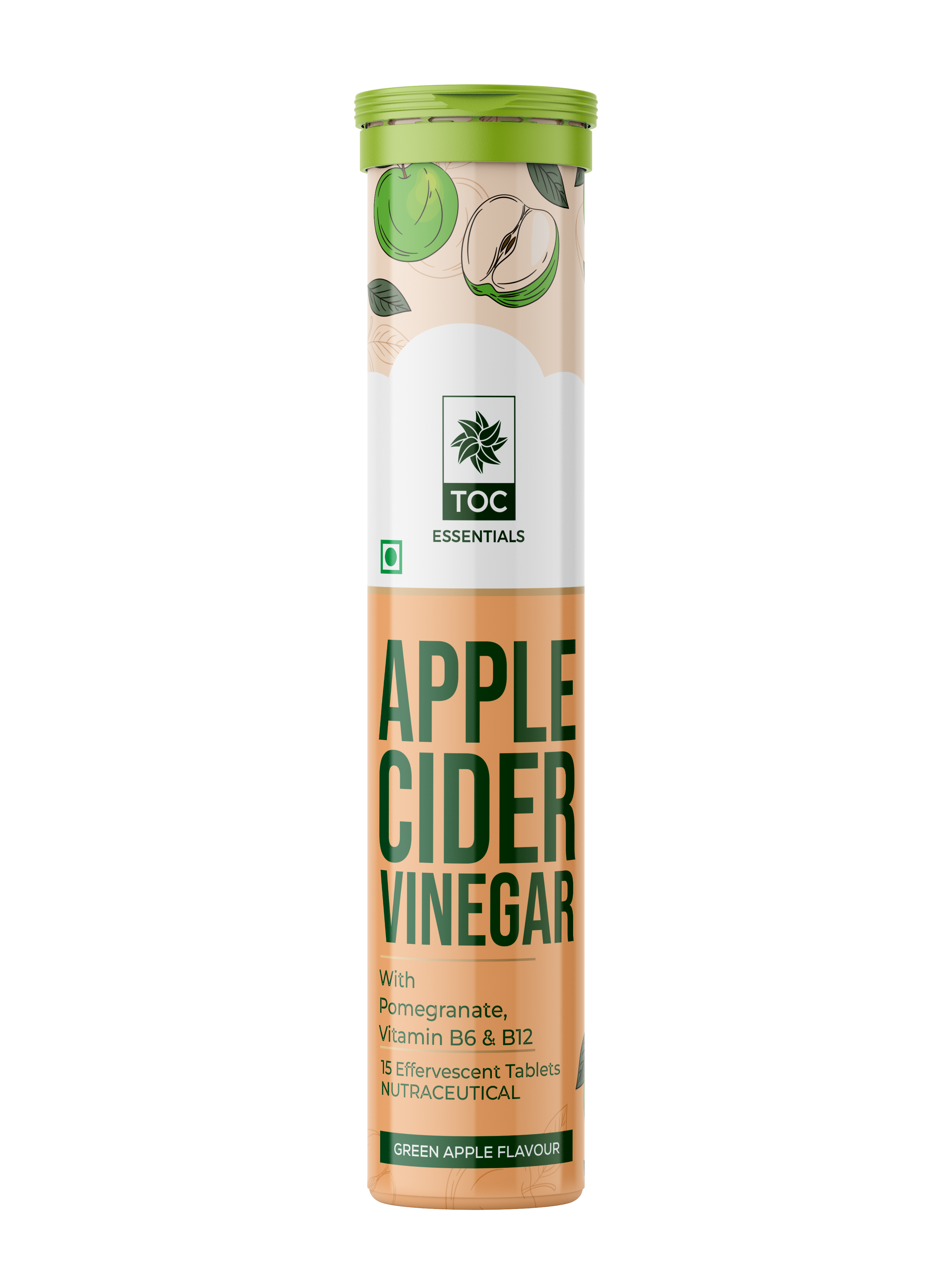 TOC APPLE CIDER VINEGAR 15 EFFERVESCENT TABLETS GREEN APPLE FLAVOUR