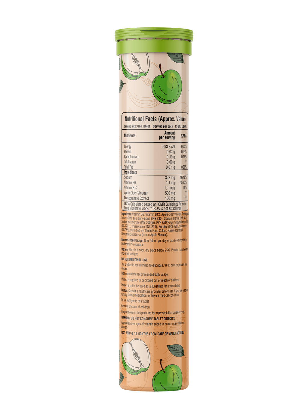 TOC APPLE CIDER VINEGAR 15 EFFERVESCENT TABLETS GREEN APPLE FLAVOUR