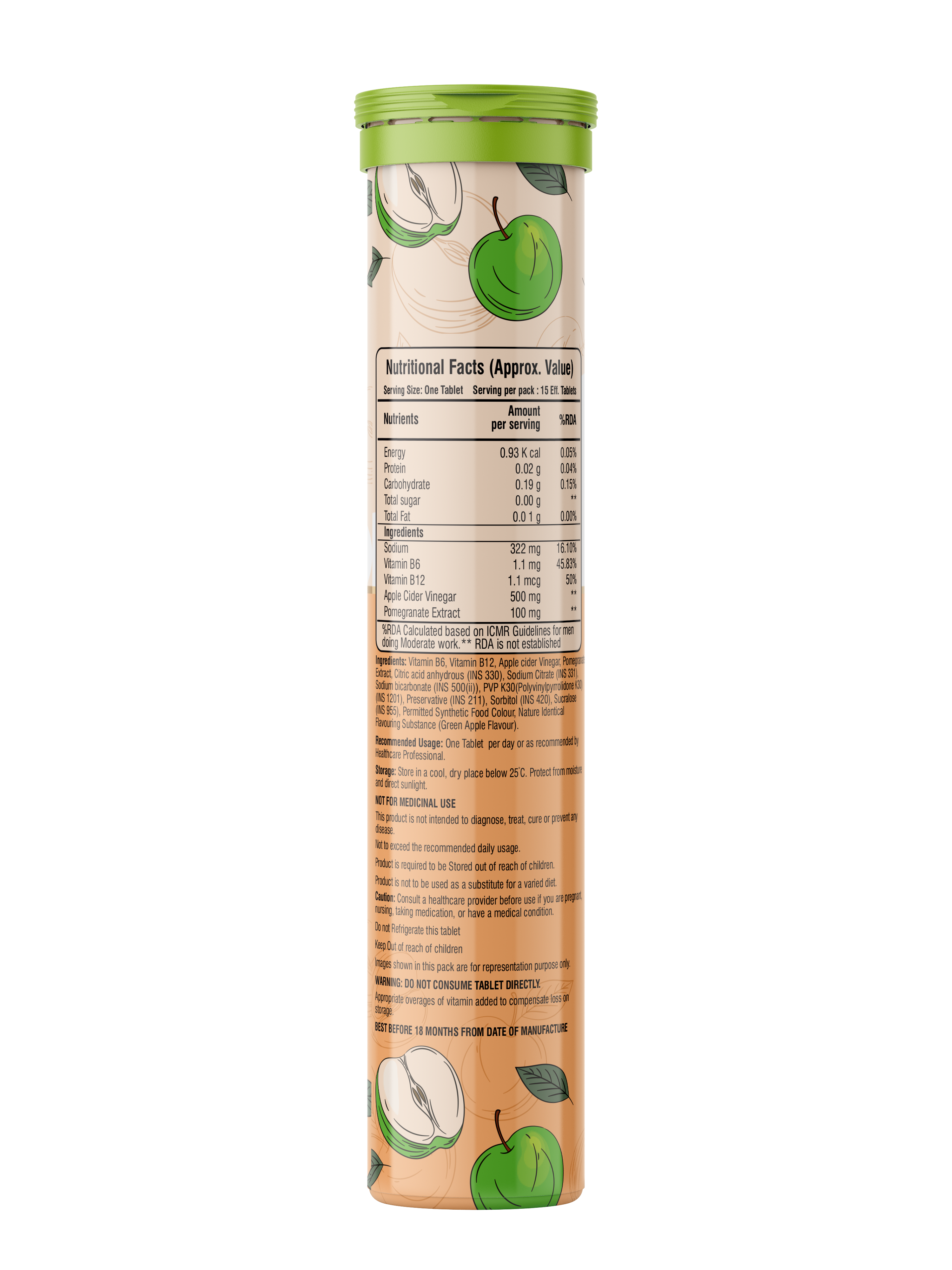 TOC APPLE CIDER VINEGAR 15 EFFERVESCENT TABLETS GREEN APPLE FLAVOUR