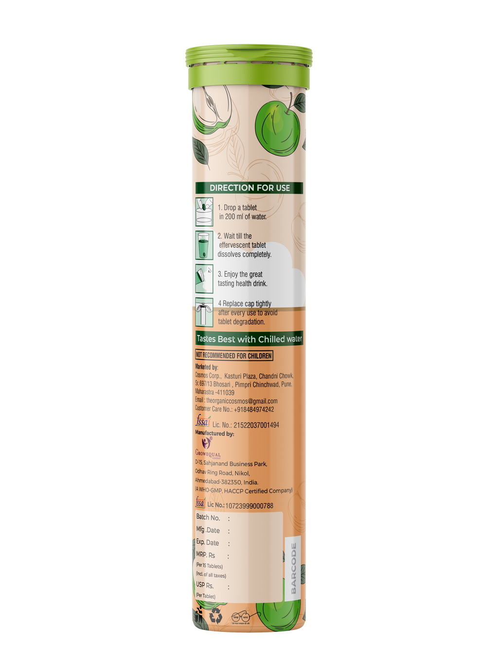 TOC APPLE CIDER VINEGAR 15 EFFERVESCENT TABLETS GREEN APPLE FLAVOUR