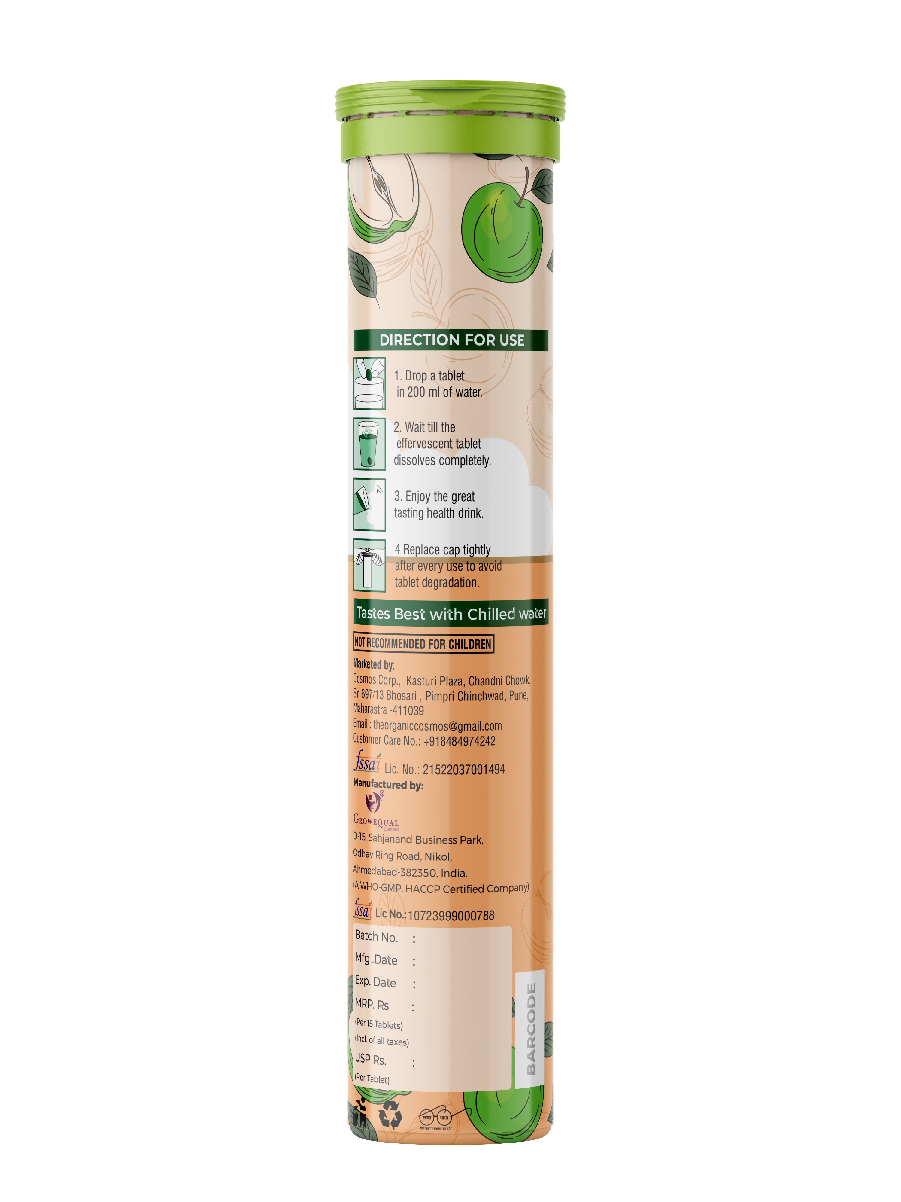 TOC APPLE CIDER VINEGAR 15 EFFERVESCENT TABLETS GREEN APPLE FLAVOUR