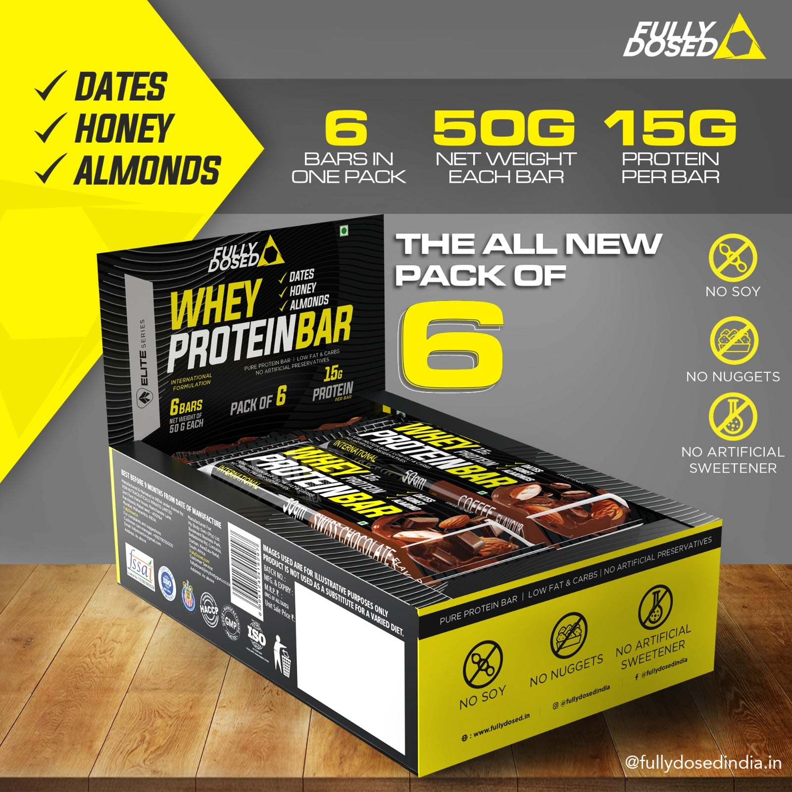 FD WHEY PROTEIN BAR PACK OF 6 300 GM