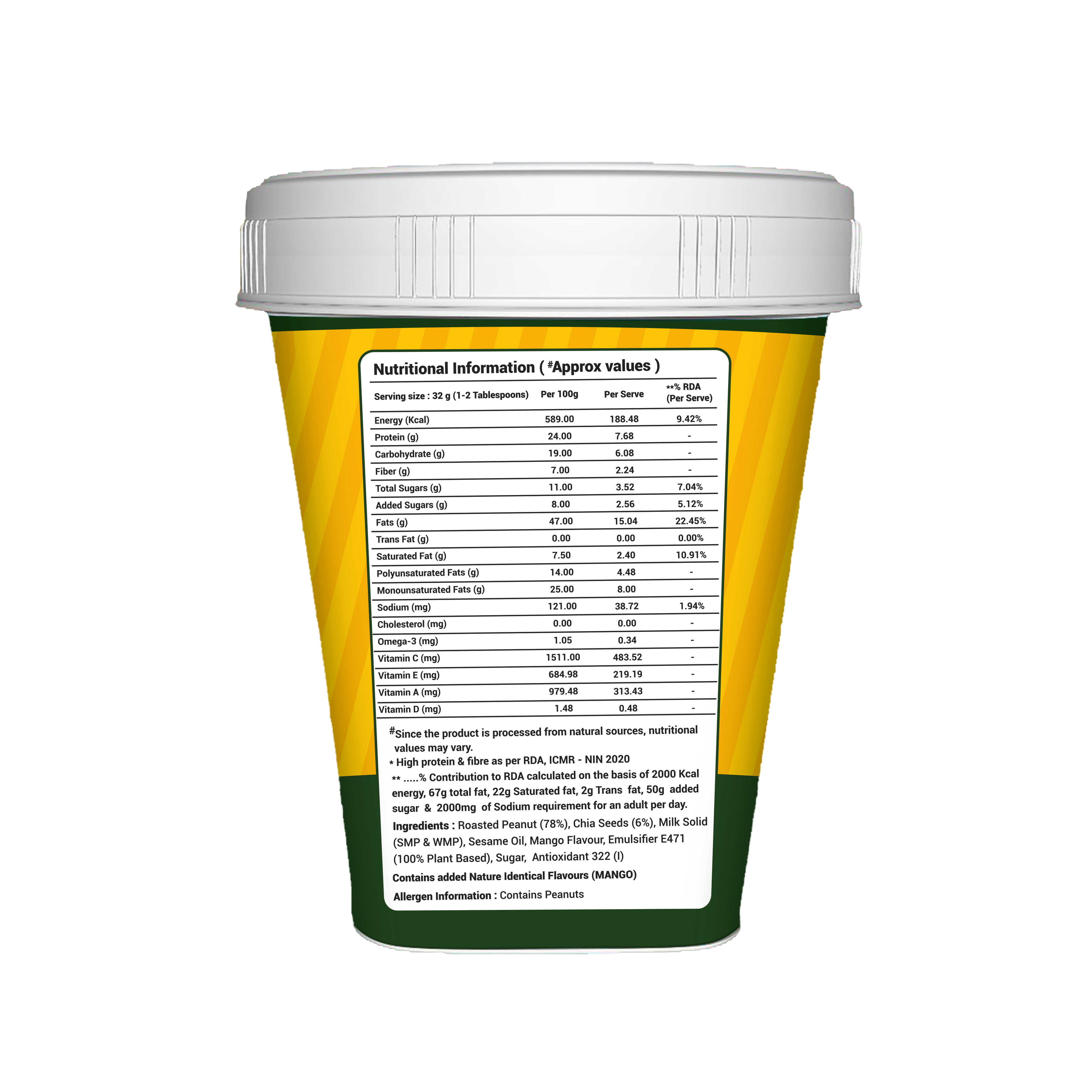TOC HIGH PROTEIN PEANUT BUTTER 1 KG MANGO CHIA CRUNCHY