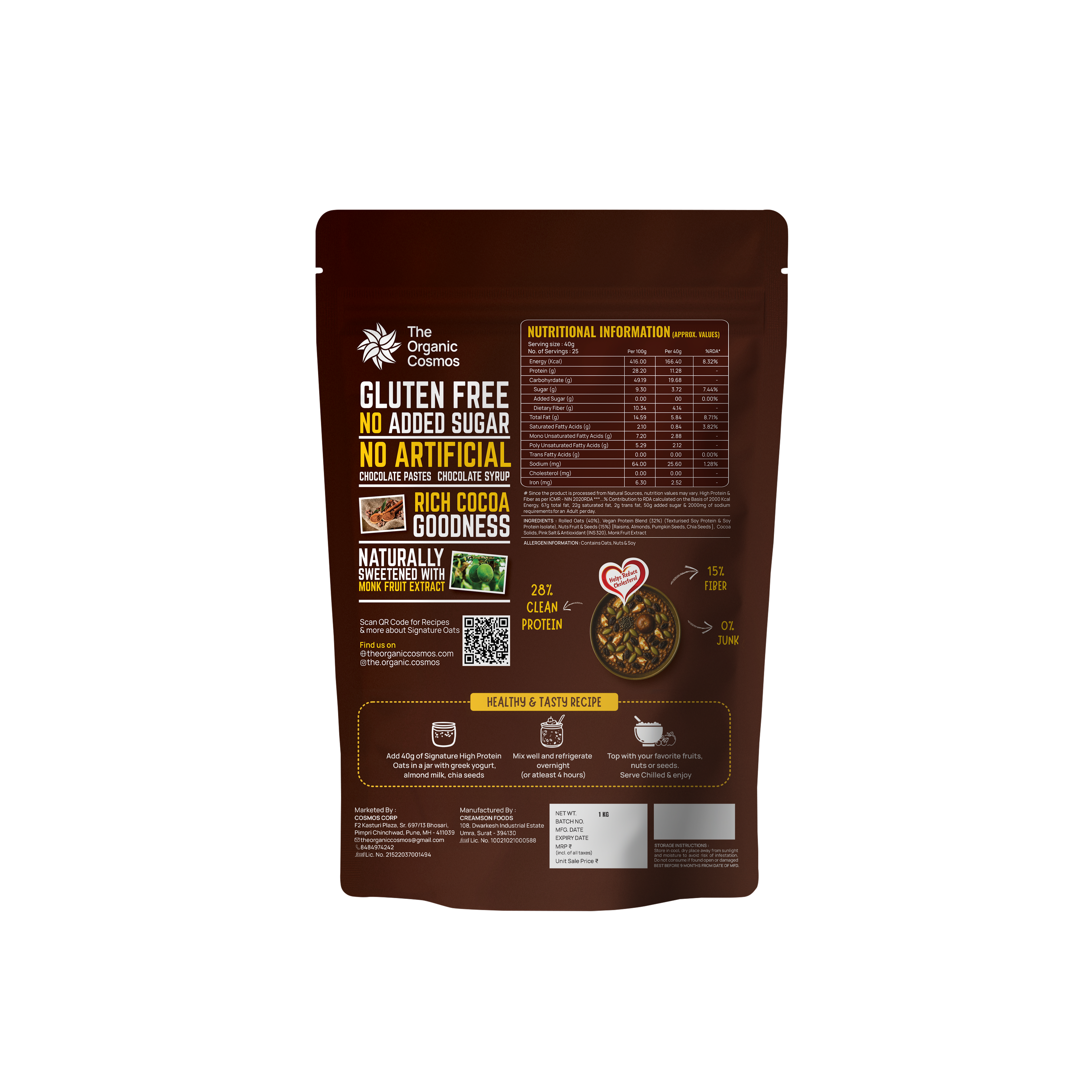 TOC SIGNATURE HIGH PROTEIN OATS 1 KG DARK COCOA