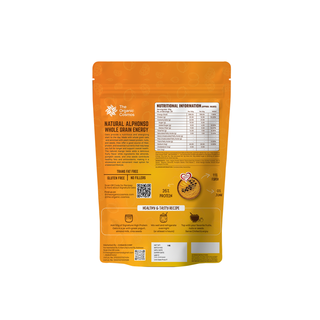 TOC SIGNATURE HIGH PROTEN OATS 1 KG ALPHONSO MANGO