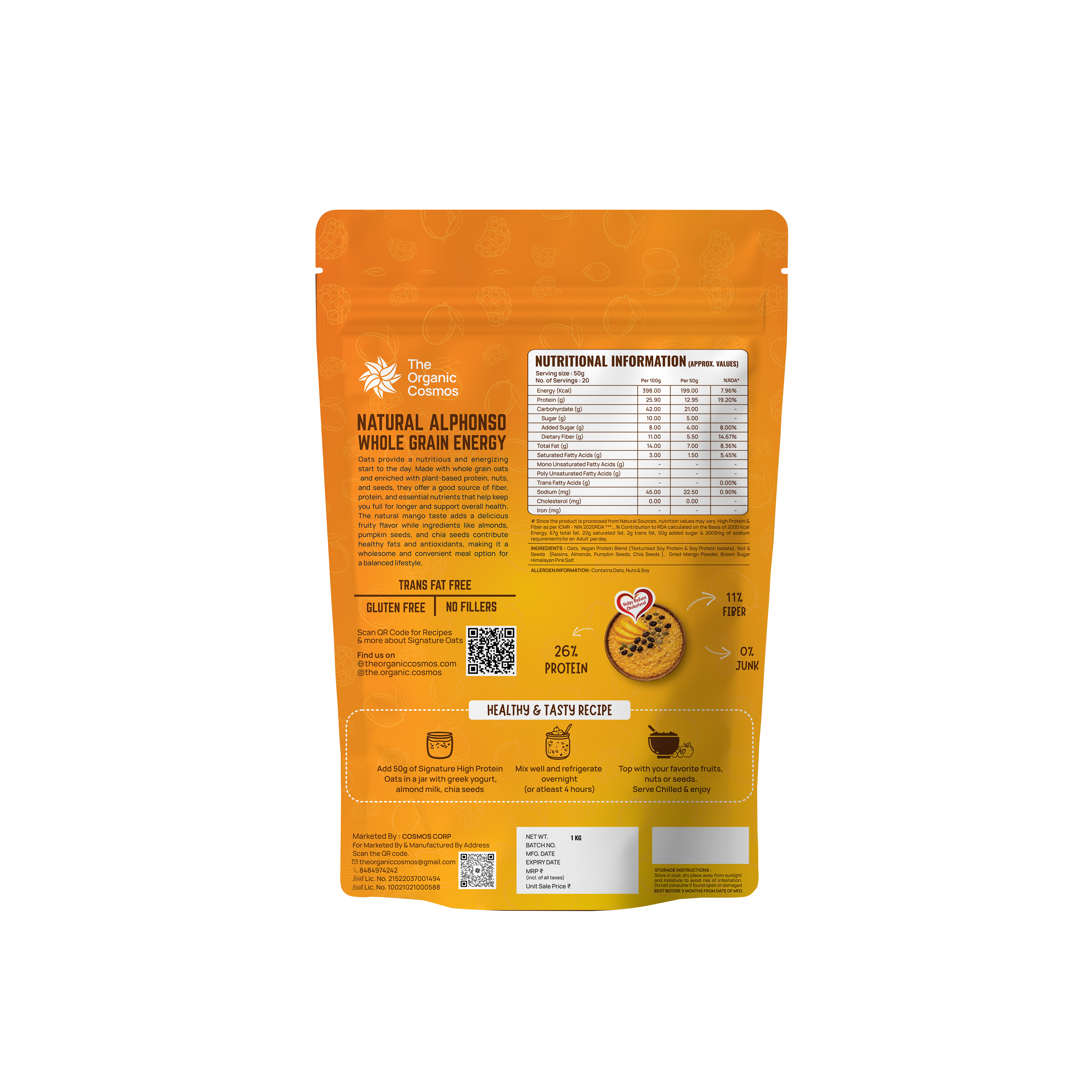 TOC SIGNATURE HIGH PROTEN OATS 1 KG ALPHONSO MANGO